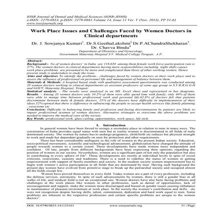 Work Place Issues and Challenges Faced by Women Doctors in Clinical ...