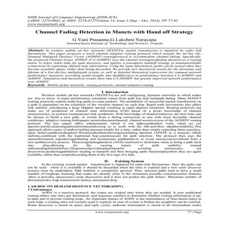 Channel Fading Detection in Manets with Hand off Strategy