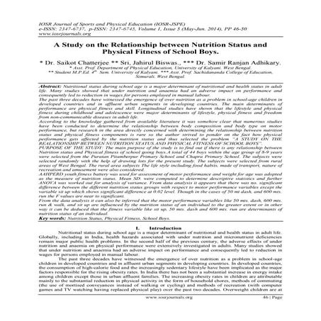 A Study on the Relationship between Nutrition Status and Physical Fitness of ...
