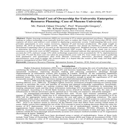 Evaluating Total Cost of Ownership for University Enterprise Resource Plannin...