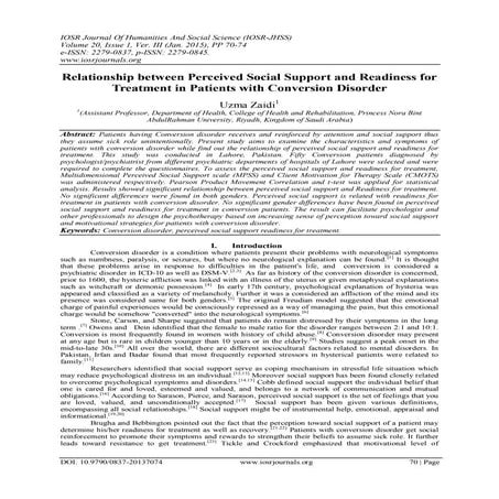 Relationship between Perceived Social Support and Readiness for Treatment in ...