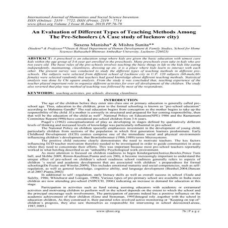 Preschool Teaching Methods and Techniques Used Worldwide | DOCX