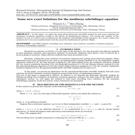 Some new exact Solutions for the nonlinear schrödinger equation