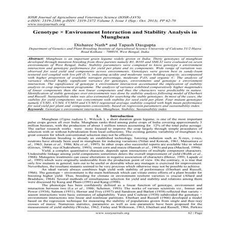 Genotype × Environment Interaction and Stability Analysis in Mungbean