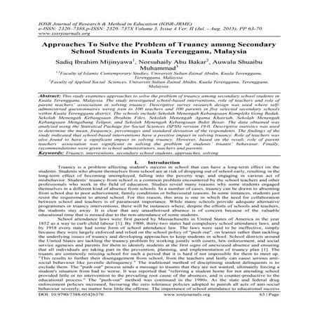 Approaches To Solve the Problem of Truancy among Secondary School Students in...