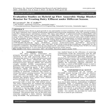 Evaluation Studies on Hybrid up Flow Anaerobic Sludge Blanket Reactor for Tre...