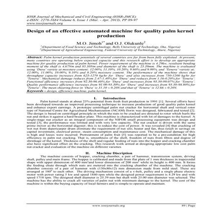 Design of an effective automated machine for quality palm kernel  production