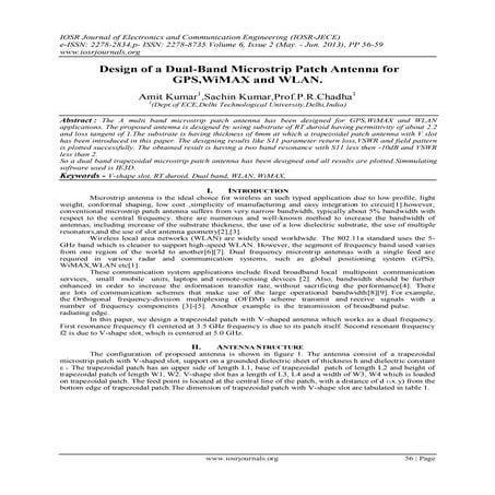 Design of a Dual-Band Microstrip Patch Antenna for GPS,WiMAX and WLAN.