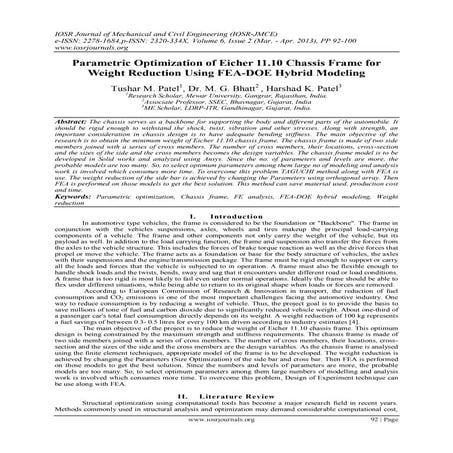 Parametric Optimization of Eicher 11.10 Chassis Frame for Weight Reduction Us...