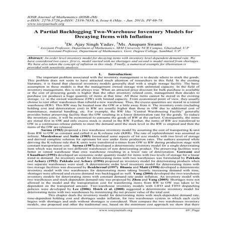 A Partial Backlogging Two-Warehouse Inventory Models for Decaying Items with ...