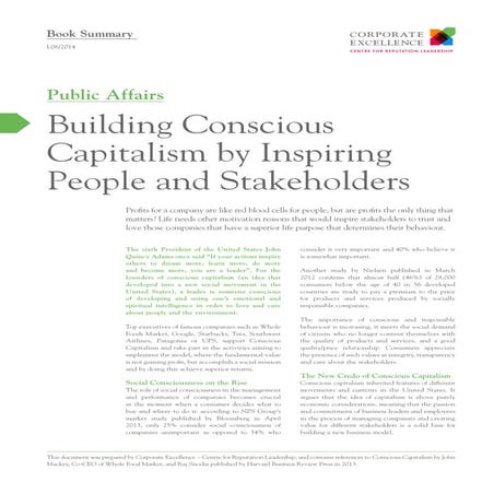 Building conscious capitalism by inspiring people and stakeholders