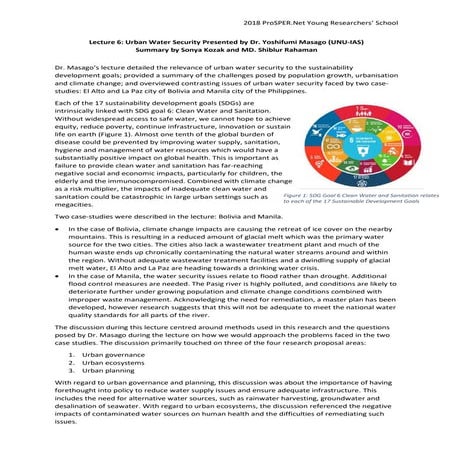 Summary - Lecture 6: Urban Water Security