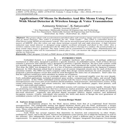 Applications Of Mems In Robotics And Bio Mems Using Psoc With Metal Detector ...
