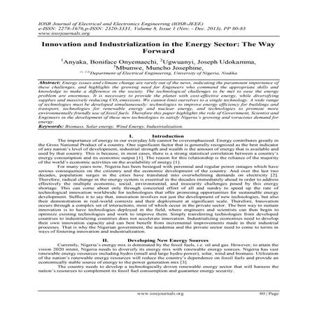 Innovation and Industrialization in the Energy Sector: The Way Forward