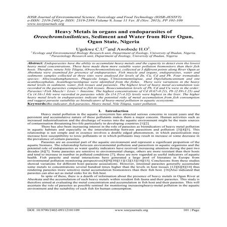 Heavy Metals in organs and endoparasites of Oreochromisniloticus, Sediment an...
