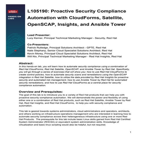 2017 Red Hat Summit Lab: Proactive security compliance automation with Red Ha...