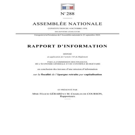 Rapport d'information sur la fiscalité de la retraite par capitalisation