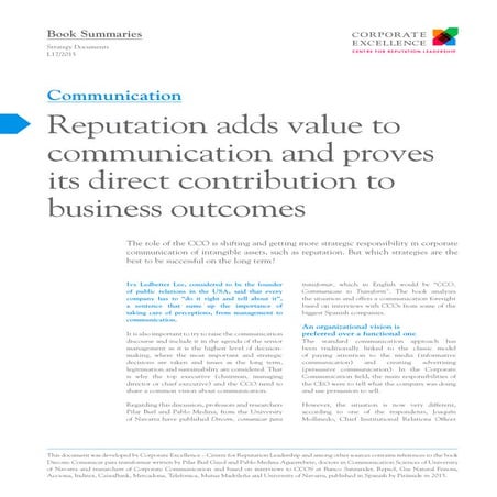 Reputation adds value to communication and proves its directo contribution to...