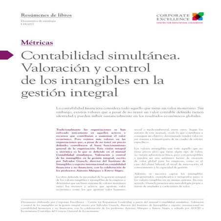 Contabilidad simultánea. Valoración y control de los intangibles en la gestión integral
