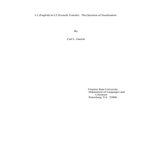 L1 (English) To L2 (French) Transfer The Question Of Nasalization