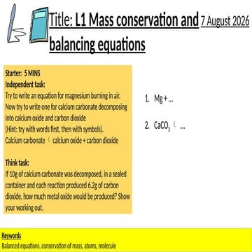 Understanding Mass Conservation and Balancing Chemical Equations in ...