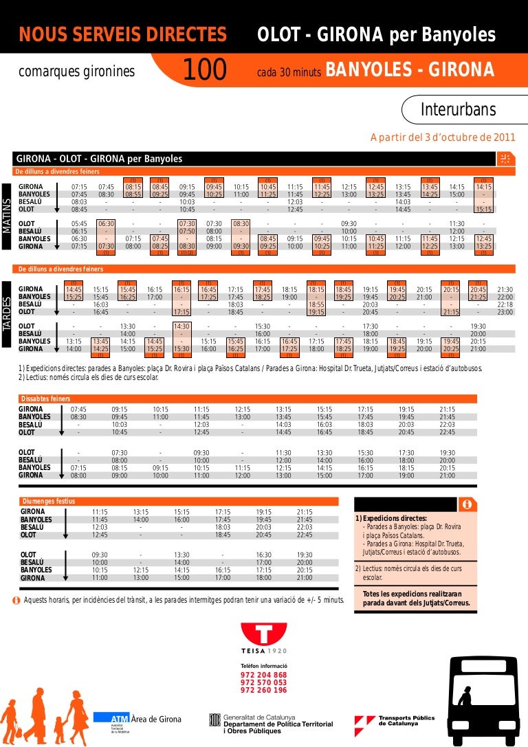 Horaris OlotGirona (per Banyoles)