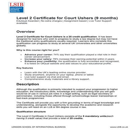 Level 2 Certificate for Court Ushers (9 months)
