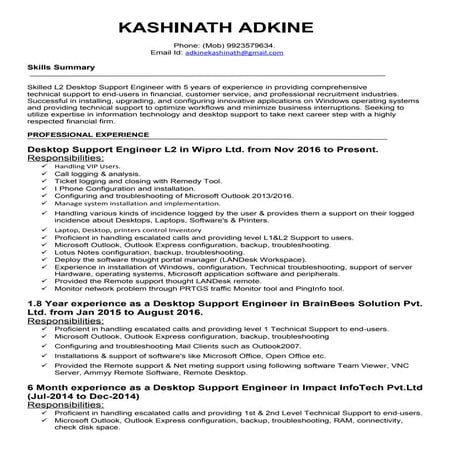 L2 desktop support eng resume