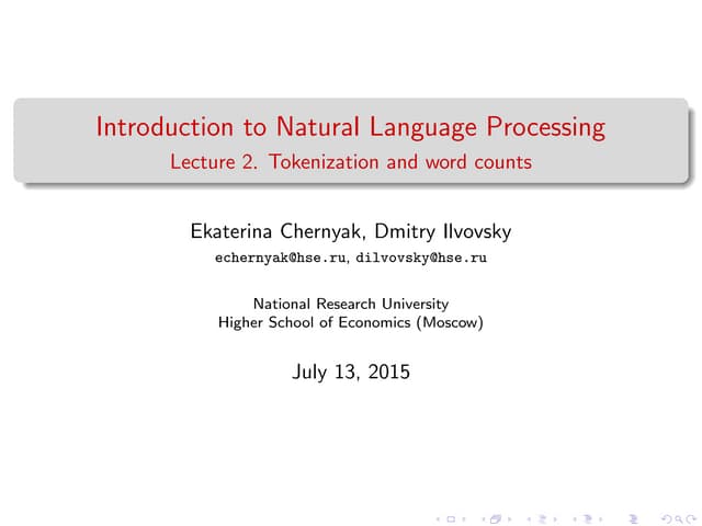 Intro to NLP.  Lecture 2