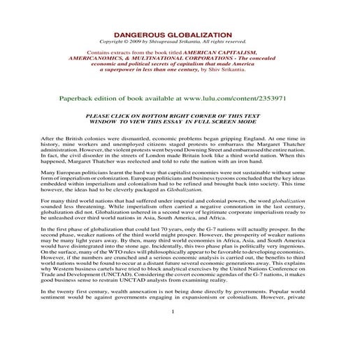 DANGEROUS GLOBALIZATION