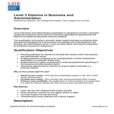 Level 3 Diploma in Business and Administration | PDF