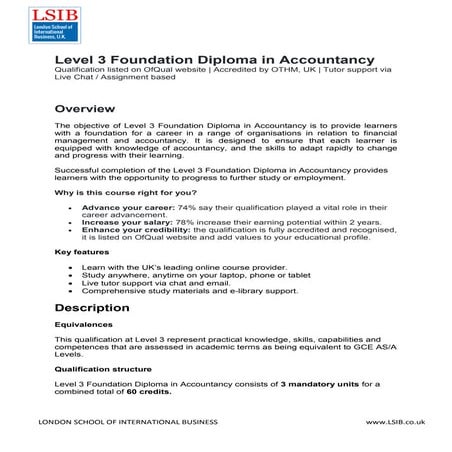  Level 3 Foundation Diploma in Accountancy