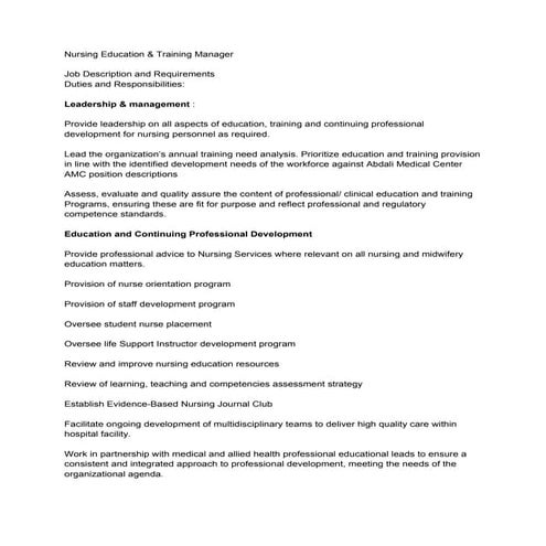 TRAINING AND EDUCATION MANAGER JOB DESCRIPTION visual data 5