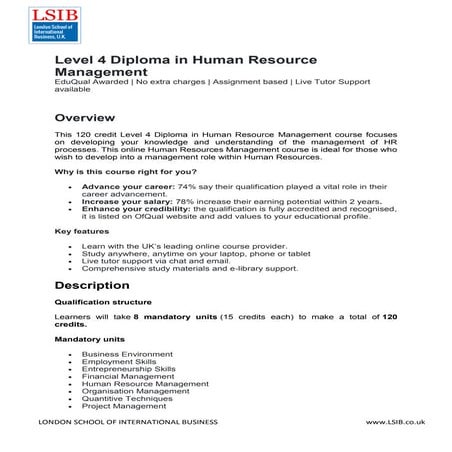 Level 4 Diploma in Human Resource Management | PDF