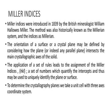 MILLER INDICES FOR CRYSTALLOGRAPHY PLANES