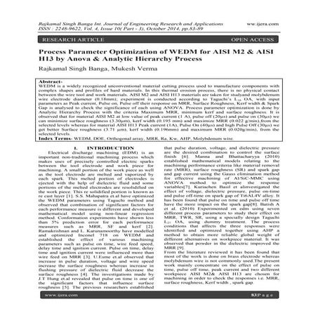 Process Parameter Optimization of WEDM for AISI M2 & AISI H13 by Anova & Anal...