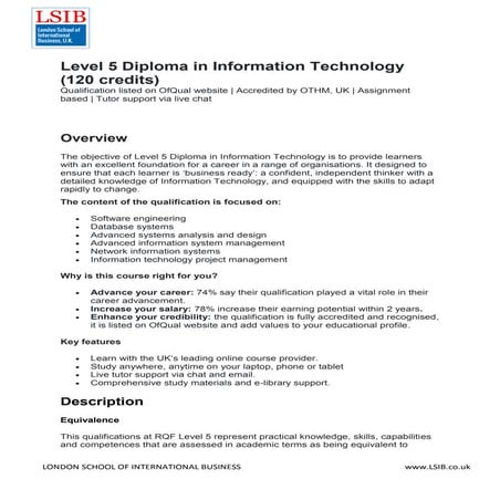 Level 5 Diploma in Information Technology | PDF