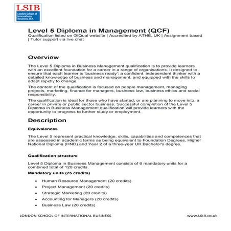 Level 5 Diploma in Business Management | PDF