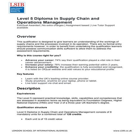 Level 5 Diploma in Logistics and Supply Chain Management | PDF