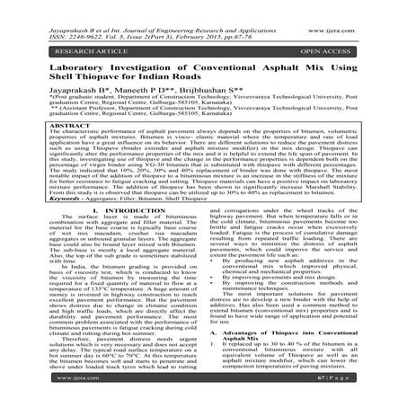 Laboratory Investigation of Conventional Asphalt Mix Using Shell Thiopave for...