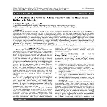 The Adoption of a National Cloud Framework for Healthcare Delivery in Nigeria