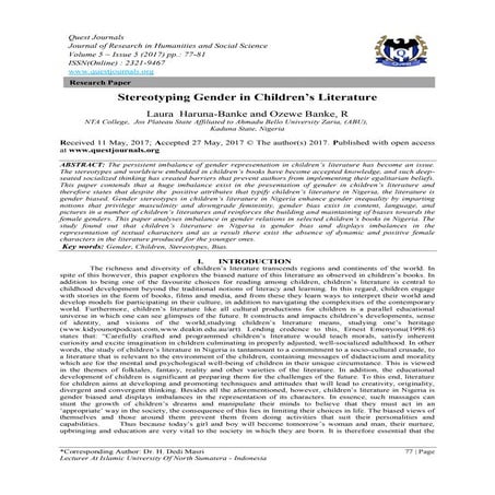 Stereotyping Gender in Children’s Literature | PDF