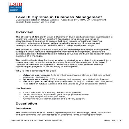  Level 6 Diploma in Business Management