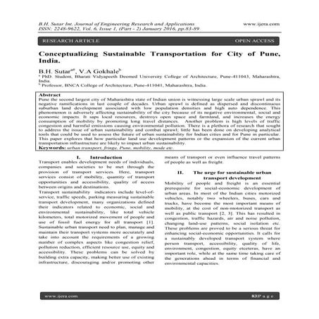 Conceptualizing Sustainable Transportation for City of Pune, India. | PDF