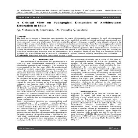 A Critical View on Pedagogical Dimension of Architectural Education in India