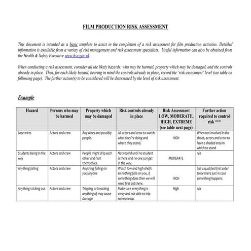 Risk assessment form drama | DOC