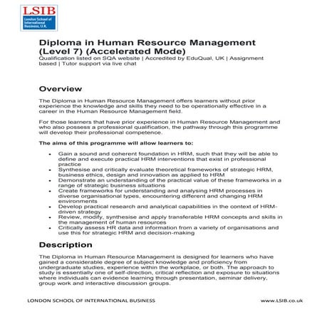 Diploma in Human Resource Management (Level 7) (Accelerated Mode)