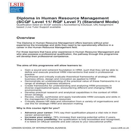 Diploma in Human Resource Management (SCQF Level 11/ RQF Level 7) (Standard M...