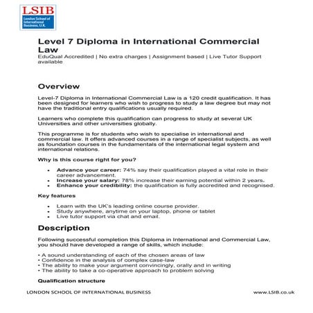  Level 7 Diploma in International Commercial Law