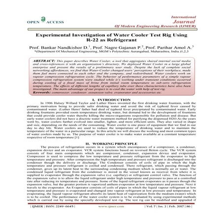 Experimental Investigation of Water Cooler Test Rig Using R-22 as Refrigerant
